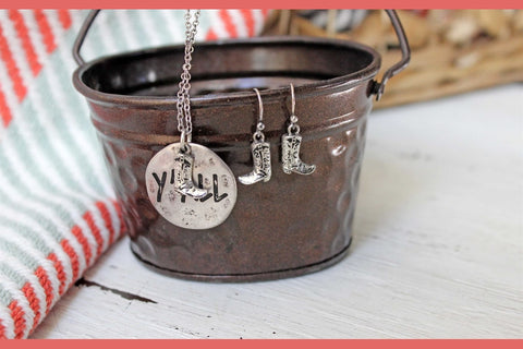 Metal Stamped Necklace and Earring Set-2 Girls 1 Shop 
