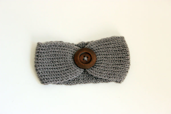 Girls Knit Headband With Button
