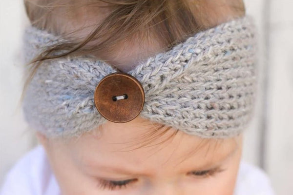 Girls Knit Headband With Button Decor-2 Girls 1 Shop 
